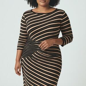 Spense Black and Tan Striped Long Sleeve Dress